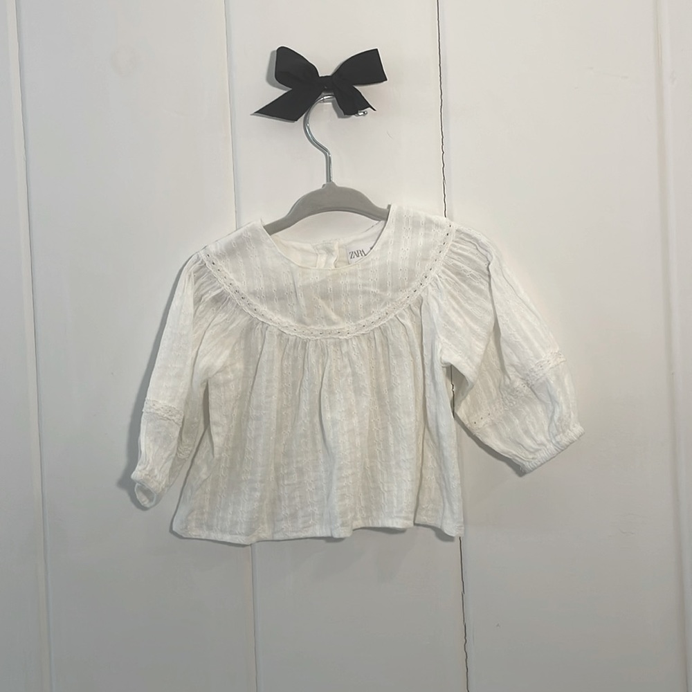 Zara peasant blouse 3-6m ivory with crochet details